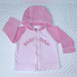 Baby GAP Pink Velour Infant Girl Zippered Hoodie Sweatshirt Jacket Size 6-12 mth